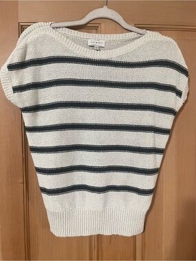 Lucky Brand Cream and Black Striped Crew Neck Sweater